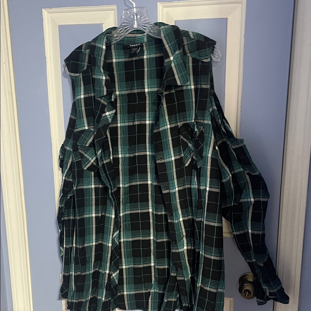 Torrid Teal and Black Plaid Shirt